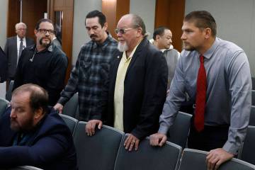 Members of the Hells Angels, (left to right) Stephen Alo, Aaron Chun, Richard Devries, the pres ...