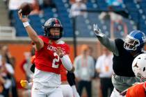 American team quarterback Jaxson Dart of Ole Miss (2) throws a pass during practice for the Sen ...