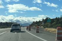 Traffic barrels seen on U.S. Highway 93 near Kingman, Arizona, on March 3, 2024. (Mick Akers/La ...