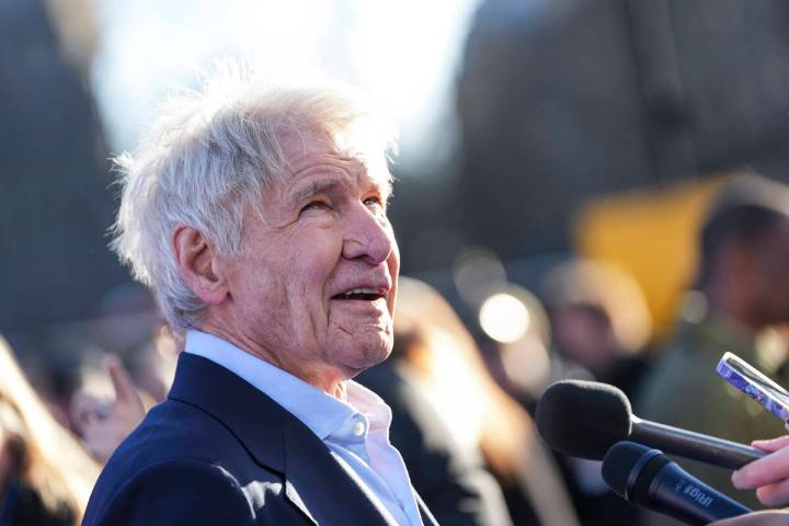 Harrison Ford is interviewed at the photo call for the film "Captain America: Brave New World" ...