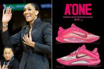 A'ja Wilson, left, and her Nike signature shoe, the A'One, right. (AP Photo/Nike)