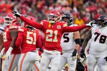 Kansas City Chiefs defensive back Jaden Hicks (21) reacts to a missed field goal attempt by Hou ...