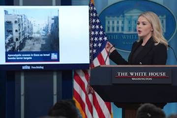 White House press secretary Karoline Leavitt speaks during a briefing at the White House, Wedne ...