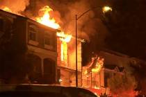 A photo of a fire at 8332 Langhorne Creek Street taken at 4:16 a.m. as Clark County Fire Depart ...