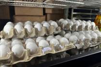 Cartons of eggs sit inside cooler at Norma's Sweets Bakery Tuesday, Feb. 11, 2025, in New Orlea ...