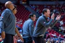 UNLV head coach Kevin Kruger and coaches are pleased with the team's play against the Colorado ...