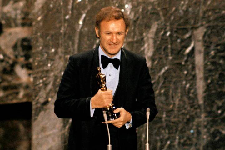 Gene Hackman accepts his Oscar for best actor at the 44th Academy Awards in Los Angeles on Apri ...