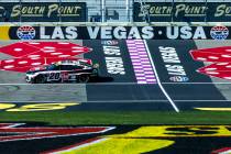 Christopher Bell (20) passes the start/finish line during the NASCAR Cup Series practice sessio ...